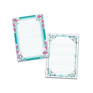 Lot de 2 blocs de papier à lettre pour filles, enfants, papillons et fleurs (1 bloc coloré et 1 bloc à colorier A5 avec 25 feuilles chacun) (LIMONIA, neuf)