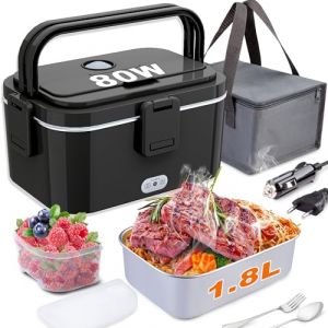 Nifogo Gamelle Chauffante 80W Lunch Box Chauffante &eacute;lectrique 12V/24V/230V Bo&icirc;te &agrave; Lunch Chauffante 1,8l Boite Repas Enfant/Adulte Pour Bureau, &eacute;cole, Voyage,Voiture, Avec Gris Sac Isolation(Noir) (XINGLI OM, neuf)