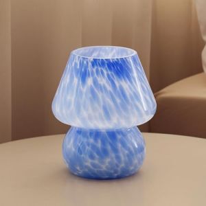 Dawnwake Lampe de chevet LED à intensité variable avec abat-jour en verre en forme de champignon et base - Décoration d'intérieur pour chambre à coucher, salon (bleu océan) (WhimsyBuys, neuf)