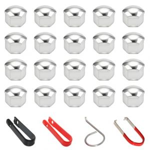 Xynovate 19mm Capuchon d'&eacute;crou de Roue, Haute Qualit&eacute; Boulon Ecrou Couvre, Cache-&eacute;crous de Pneu Hexagonaux avec Ensemble d'outils de D&eacute;montage pour Voitures (Argent) (Jiongqingmaoyi, neuf)