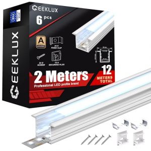 2m&times;6 Profil&eacute; Aluminium LED Rail avec Diffuseur Goulotte Profile Alu pour Ruban cache LED Profil en U Installation Facile Support bande baguette Couvercle Blanc Embouts Clips Montage encastrable placo (YADIANNA LIGHTING, neuf)