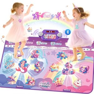 Tapis de danse Bluetooth amélioré 2025 pour 2 enfants, tapis de danse interactif à 2 joueurs (4 modes améliorés), tapis de danse Merman & Unicorn avec boîte à piles LED, cadeau d'anniversaire pour (wrzj, neuf)