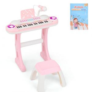 KOMFOTTEU Clavier 37 Touches pour Enfants, Piano pour Enfant, Lumière et Microphone, Clavier pour Enfants, 4 Effets de Percussion & 8 Rythmes/Sons, pour Enfant de 18 Mois et Plus (Rose) (Komfort GmbH, neuf)