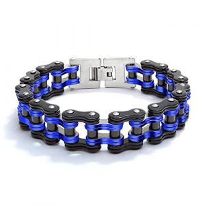 ATEIELLI Homme Bracelet en Acier Inoxydable Bicolore Moto Cha&icirc;ne Noir 22cm B300 (Bleu-Large) (ATE & EMEMcharm, neuf)
