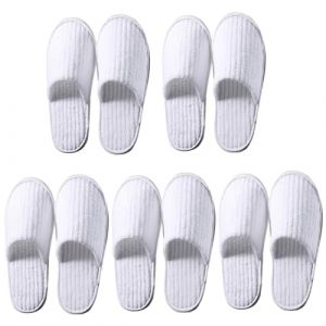 Pantoufles jetables une taille unique, 5 paires de pantoufles de spa Coral Fleece Non Slip Hotel Slippers Breathable Portable Guest Parters For Women Men Travel White, Hotel Slipers (EnShiShimafadianziyouxiangongsi, neuf)