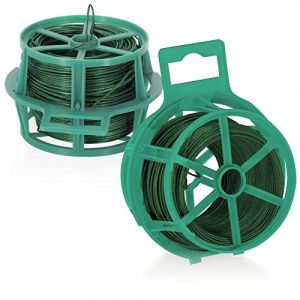 com-four® 2X Rouleaux avec 50 mètres de Fil plastifié - 100 mètres de Fil de Ligature - Fil de Fer Jardin (02x 50m Vert V2) (COM-FOUR  Vertriebs GmbH, neuf)