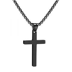 RWQIAN Croix Chaîne Hommes Croix Pendentif Acier inoxydable Garçons Pendentif Croix Collier Bijoux pour Femmes 16"-24" Argent Or Noir (Noir 0.6 * 1.0", 24.00) (MTJewelry Fr, neuf)