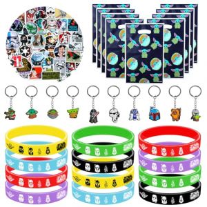 Cadeau Anniversaire Yo-da, 82 Pcs Wars Party Supplies, Wars Cadeaux d'Anniversaire, D&eacute;coration Anniversaire Star Party Favors avec 10 Porte Clef 10 Sac Cadeau 12 Bracelet Silicone 50 Autocollant (GOOD NEW WIND LIMITED, neuf)