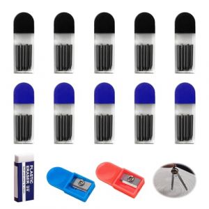 100 Pi&egrave;ces Mine Compas 2MM, Ensemble De Recharges De Mine De Compas Professionnelles Gomme et 2 Taille Crayons Inclus Accessoires Dessin Technique G&eacute;om&eacute;trie et Math&eacute;matiques pour Cr&eacute;ation de Dessin (Zifukeji, neuf)