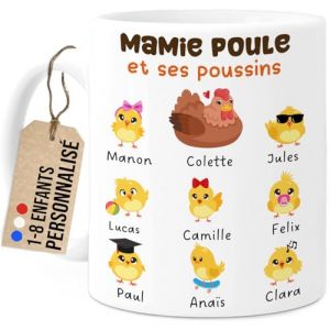 Cupdarling® Mug Mamie avec 1-8 Petits-Enfants Personnalisé - Mamie Poule - Tasse Cadeau Grand-Mère - Cadeau Fête Des Grand-Mères - Anniversaire Mamie - 330 mL Céramique - 8 Poussins (Tassenliebling, neuf)