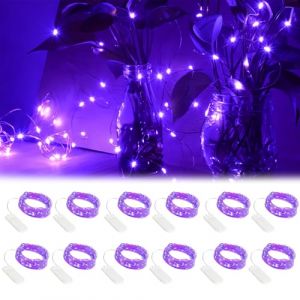 GOEDCH Guirlande Lumineuse a Pile: 12 Pi&egrave;ces 2M 20 LED Violet Mini Guirlande LED Decoration, Home Guirlande Lumineuse, Fil Cuivre Guirlande Lumineuse pour Interieur Exterieur, Vacances, Mariage, F&ecirc;te (SOCARE PRODUCTS LIMITED, neuf)