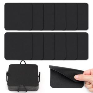 Myir JUN Lot de 12 dessous de verre carr&eacute;s en verre - 10 cm - Double face - Imperm&eacute;ables - Antid&eacute;rapants - Avec supports pour dessous de verre - Noir (Myir JUN-EU, neuf)