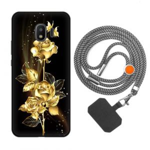 vingarshern Coque Compatible avec Samsung Galaxy J2 2018 Antichoc Silicone Bumper Case &Eacute;tui de Protection Housse Coque avec Motif,Souple Coque avec Cordon Detachable,Fleurs dor&eacute;es (YOUKARSHERN, neuf)