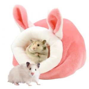 Cachette pour petit animal de compagnie &ndash; Maison pour hamster avec oreilles de lapin, literie d'hiver douce | Accessoire de cage &agrave; chinchilla en peluche amovible pour temps froid, confort, repos, jeux (dohdale, neuf)