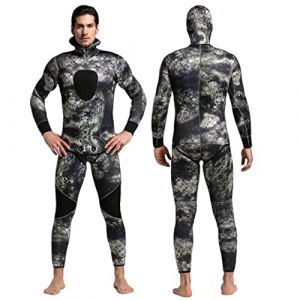 Combinaison de plongée 5 mm pour homme - Maillot de bain chaud à manches longues - Combinaison de méduse épaisse en deux pièces - Camouflage (Couleur : gris-A, taille : M) (Guangzhouxiyueshangmaoyouxiangongsi, neuf)