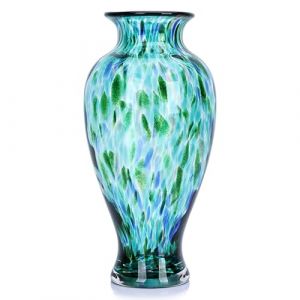 Vase en verre souffl&eacute; &agrave; la main de 30 cm de haut, vase turquoise &agrave; large ouverture pour centre de table, vases &agrave; fleurs en verre de Murano peint color&eacute; pour entr&eacute;e de maison, centre de mariage (Lccck fr, neuf)