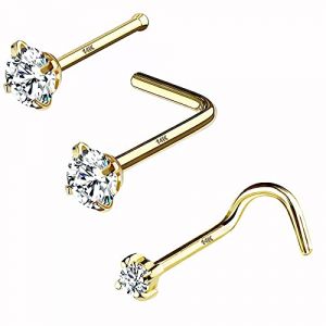 OUFER Body Piercing 14K Piercing Nez Or 20G Clou de Nez Stud en Forme de L Vis Nasale avec CZ Brillant Piercing Nasale Anneau pour Femme Cadeau Fille Bijoux Piercing Corps (OUFER Body Piercing, neuf)