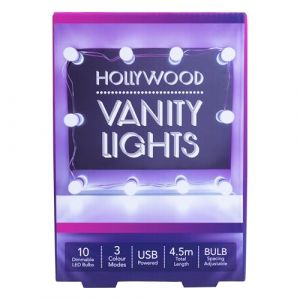 Fizz Creations Hollywood Vanity Guirlande lumineuse 10 ampoules &agrave; intensit&eacute; variable Alimentation USB Longueur totale 4,5 m 3 modes de couleur Miroir Hollywood avec lumi&egrave;res Miroir de courtoisie (RAREWAVES-FR, neuf)
