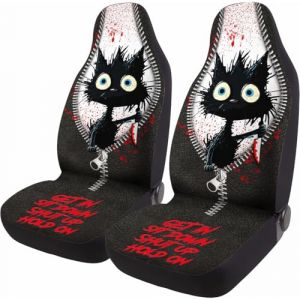 GENANY Housses de si&egrave;ge Avant avec Motif dr&ocirc;le et Mignon de Chat Noir mal&eacute;fique Tenant Un Couteau, pour Voiture, Camion, berline et SUV. Housses de si&egrave;ge Automobiles durables, adapt&eacute;es aux si&egrave;ges (YuXingBo01, neuf)