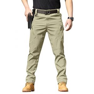 Onsoyours Pantalon Cargo Homme Multipoches Zippé Mince Combat de Travail Imperméable Militaire Tactique pour Casual Activités en Plein Air B Kaki XS (Dear Shall Good Inc., neuf)
