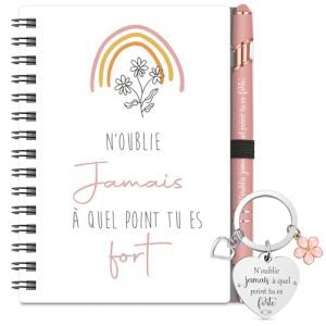 Sinmoe Cadeau Collegue de Travail Femme Remerciement Collegue No&euml;l Set 3 Pi&egrave;ces avec Mini Carnet Spirale Stylo &agrave; Bille Porte-Cl&eacute; Id&eacute;al D&eacute;part Retraite (Rose,tu es fort) (Quuaancmi, neuf)
