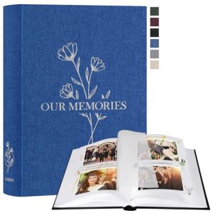Lanpn Album Photo Scrapbooking, OUR MEMORIES Petit Lin DIY Album 100 Pages Blanches Avec S&eacute;parateurs de Cellophane, Pour Photos 9x13 10x15 13x18cm (Bleu, 19x27 cm) (BILLIONRVL, neuf)