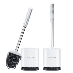Fowooyeen Brosse WC, Brosse Toilettes WC Silicone, Balai Toilette WC et Support, Balayette WC Suspendu, Brosse a Toilettes WC Mural sans Percageà, Porte Balai WC en Inoxydable, Paquet de 2, Blanc (Fowooyeen, neuf)