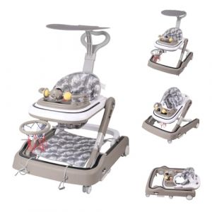OHMG Trotteur Babywalker 5 en 1 Chariot d'&eacute;veil et de marche Trotteur,Fonction basculante Transat avec roulettes,Lumi&egrave;re,Musique,Aire de jeu Table &agrave; manger Trotteur Pliable (Kaki-65 * 58 * 90cm) (jusiZL, neuf)