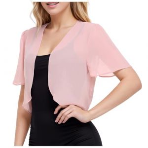 Gilet Mariage Femme Bolero Mariage Boléro Veste Courte Chic Mousseline de Soie Gilet à Manches Évasées 3/4 Boléro Cardigan Boléro Court Gilet Léger Élégant Courte Mousseline de Soie Veste (hoarse-NU, neuf)