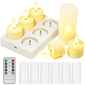 TechKen Lot de 6 bougies chauffe-plat LED rechargeables avec t&eacute;l&eacute;commande 4H/6H - Fonction minuterie - Bougies LED &eacute;lectriques rechargeables - Bougies vacillantes sans flamme pour No&euml;l, Halloween (Leapom Direct, neuf)