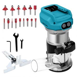 Routeur électrique sans fil compatible avec batterie Makita 18 V/20 V, coupe-bordure sans balais avec 6 vitesses, 800 W 30 000 tr/min, avec fraises de découpe, guide de bord et de rouleau, capot (cooponmile, neuf)