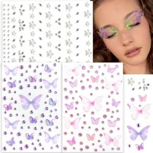 3 Feuilles Strass Autocollant Visage Papillons, Tatouage Temporaire Papillon Strass Autocollant Visages, Tatouage Visage Papillon Autocollants Strasses Visages pour Femme Carnaval, Cosplay (A) (HB ELECTRONICS LIMITED, neuf)