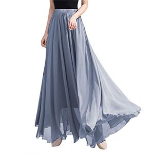 Jupe Longue En Mousseline De Soie Femme Mode Fluide Couleur Unie Jupe Boheme Avec Doublure Int&eacute;Rieure Taille Haute Jupe Chic Et Elegant Confortable Et Respirant D'&eacute;T&eacute; Ext&eacute;Rieur D&eacute;Contract&eacute;E (dongTER, neuf)