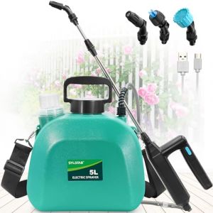 SYLSTAR Pulverisateur Electrique 5L, Pulverisateur de Jardin avec 3 Buses a Brume, Batterie Rechargeable par USB et Tige Telescopique, Pulverisateur de Plantes pour Jardin, Desherbage (Vert) (Sylstar EU, neuf)