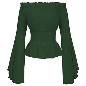 pvucpot Chemisier gothique de la Renaissance pour femmes à manches évasées avec volants et épaules dénudées – Haut corset médiéval victorien pour costumade – Chemise de pirate, blanc (goodups, neuf)
