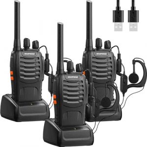 Baofeng Talkie Walkie Radios Professionnelle Longue Portée 16 Canaux Rechargeable Two-Way Radio,avec oreillette, USB Chargeur, Batterie（3 Pièces） (WinshopeStore, neuf)