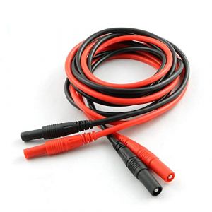 ZYAMY Lot de 2 rallonges de câbles de test mâle vers femelle de 4 mm - Fiche banane vers jack - Câbles en silicone très résistants - Adaptateurs de sondes de multimètre (1 rouge + 1 noir) (WAQIZE, neuf)