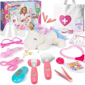 Kit Docteur Enfants, Coffret M&eacute;dicale avec Peluche Licorne et Blouse de Docteur, Jeu de R&ocirc;le pour Enfants 3 4 5 6 Ans - Cadeau No&euml;l et Anniversaire (MostofEU, neuf)