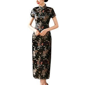 Laogudai Robe Traditionnelle Chinoise Qipao Femme Longue Robe Asiatique Col Montant Robe Rétro Cheongsam Motif Drgon et Phénix pour Soirée Cocktail 44 Noir (FUOUEU(livraison sous 5-12 jours), neuf)