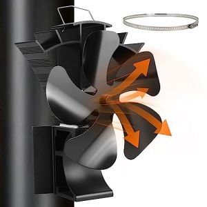 Tomersun Ventilateur de poêle magnétique 3 en 1 Silencieux Ventilateur poêle à bois 5 feuilles ventilateur de cheminée Pour poêle à bois/tuyau de poêle - Avec 1 anneau de rechange (Anjie parts UK, neuf)