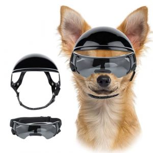 UOSIA Ensemble de Lunettes et Casque pour Petit Chien, Lunettes d'extérieur pour Animaux de Compagnie, Casque de Moto avec Trous d'oreille, Chapeau pour Chat (fenhuibeimeizhan, neuf)