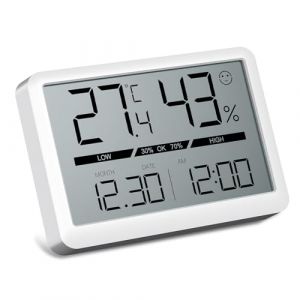 CHEREEKI Thermometre Interieur, Hygrometre Interieur, Thermometre Chambre Bebe avec Horloge, Moniteur de Temp&eacute;rature et d'Humidit&eacute; Digital pour Maison, Serre, Bureau, Cave (NDENGUE INTERIOARE, neuf)