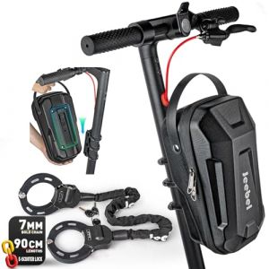 Jeebel Sac de Trottinette Électrique 3/4/5L & Antivol de Chaîne ø7MM 90CM - Sacoche de Guidon Étanche avec Système Fixation Rapide, Antivol Velo avec Clés - Pour Trottinette VTT Vélo (4,5 L + Antivol) (Jeebel Camping, neuf)
