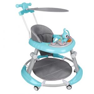Trotteur B&eacute;b&eacute; Pliable pour Nourrisson de 6 &agrave; 18 Mois,Trotteur pour b&eacute;b&eacute; pour Enfant Gar&ccedil;ons et Filles, Barre de pouss&eacute;e haute + capote pivotante &agrave; 360&deg; + musique,67 * 67 * 79cm-bleu (Willanmd, neuf)