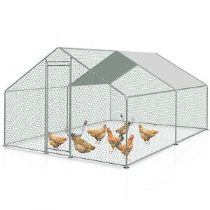 Tubiaz Poulailler XXL avec serrure de sécurité et chiffon de peinture en polyéthylène imperméable, cadre en acier robuste, enclos beaucoup d'espace pour poules, lapins et autres petits animaux, 3 x 3 (idealnation, neuf)