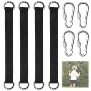 KtbeYTi Noir Swing Hanging Kit 4 Pièces Sangles de Balançoire avec 2 Mousquetons d'arbre Sangles pour Balancoire de Jardin Hamac ou Siège Suspendu (SUNFUA, neuf)