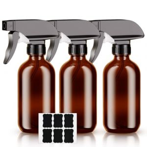 HOTUT Lot de 3 240 ml Flacons Vaporisateurs Vides en Verre Ambr&eacute;, Pulv&eacute;risateur &agrave; G&acirc;chette R&eacute;glable avec Param&egrave;tres de Jet, Pour le Nettoyage, Les Cheveux, le Jardinage et Les Huiles Essentielles (AomigEU, neuf)