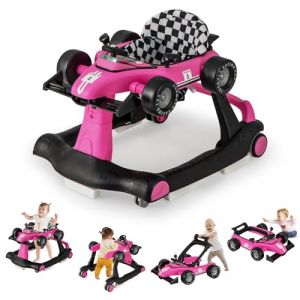 LIFEZEAL Trotteur Bébé Garçon Fille avec 3 Hauteurs Réglables, Trotteur Marche Bebe Évolutif 4 en 1 Pliable, Marcheur Musical avec Roues Universelles, 6-18 Mois (Rose vif) (LIFEZEAL ITALY S.R.L., neuf)
