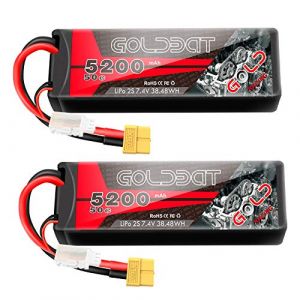 GOLDBAT 2S Lipo RC Batería 7.4V 50C 5200mAh LiPo Batería Hardcase Pack Con enchufe XT60 Para RC Car Evader RC Helicóptero RC Truggy Buggy Evader BX Auto LKW Truck 2PACKS (Wish Port-FR, neuf)