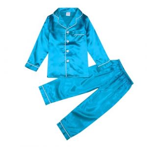 Pyjama Fille Enfants B&eacute;b&eacute; Fille Gar&ccedil;on Satin Pyjama Ensemble de Pyjama en Satin Satin Pyjama Ensemble Enfants Ensemble &Agrave; Manches Longues Hauts Boutonn&eacute;s Pyjama Chemise + Pantalon Long (GUnakd, neuf)